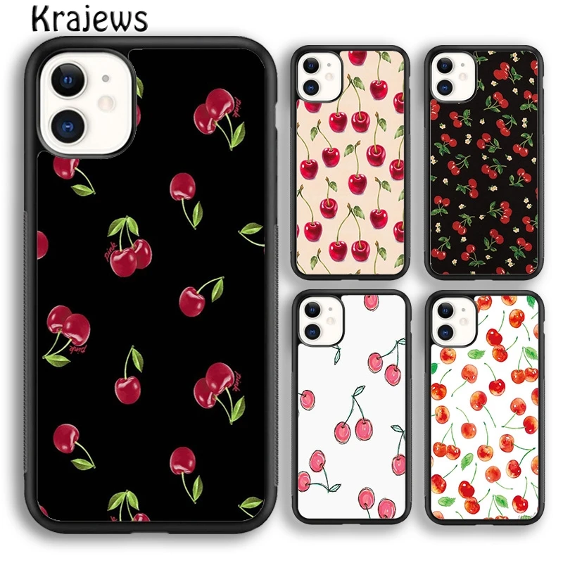 Krajews Black Pink Cherry Phone Case Cover For iPhone 16 15 14 plus XS XR 11 12 mini 13 pro max coque Shell Fundas