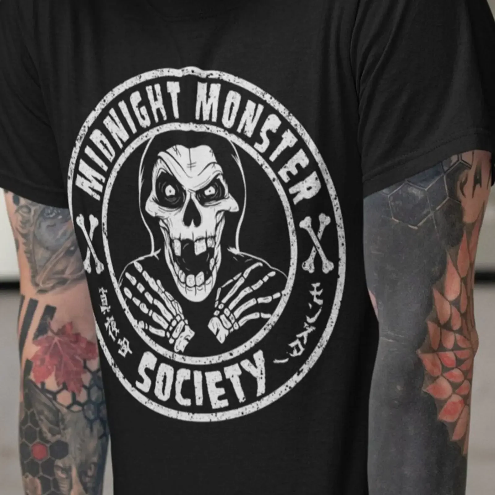 Midnight Monster Society Skeleton Fiend T Shirt vintage Washed Top For Everyday Wear fashion Comfortable Casual Breathable