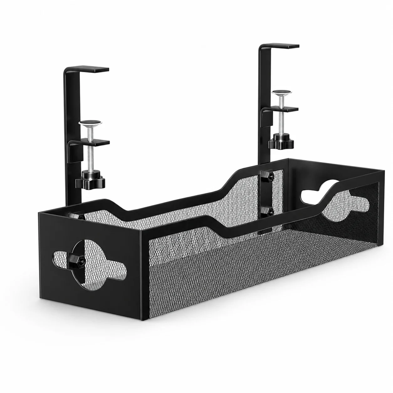 Under Desk Cable Management Tray, No-Drill Clamp-On Powder-Coated Iron Cord Organizer for Power Strips and Wires, 34/40/63.5cm