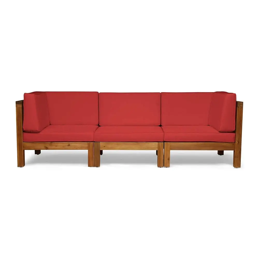

Outdoor Sectional Sofa Set | 3-Seater | Acacia Wood | Water-Resistant Cushions | Teak And Red