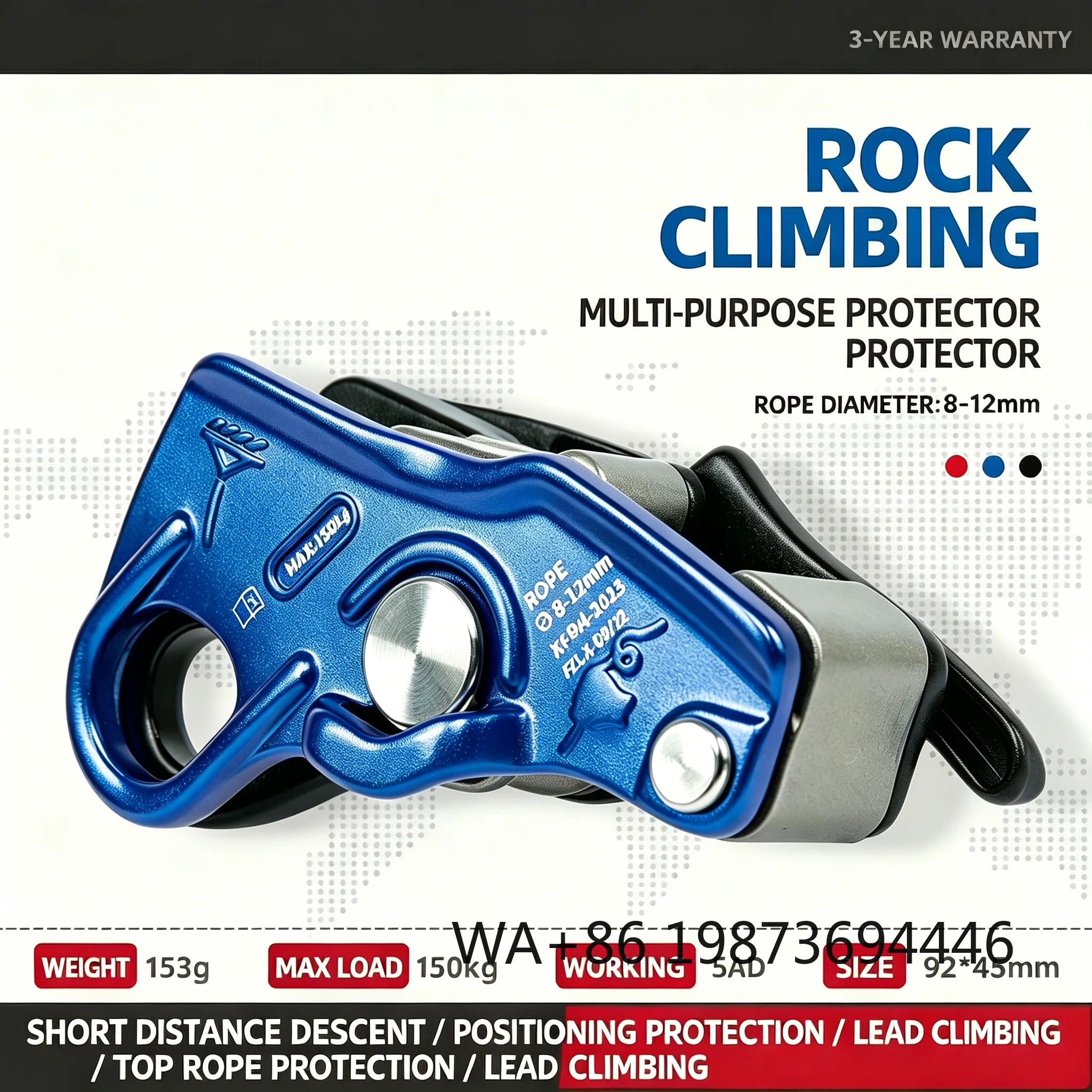 Aluminum alloy descender device for 9-12mm rope, 150kg load multi-purpose climbing rescue safety equipment