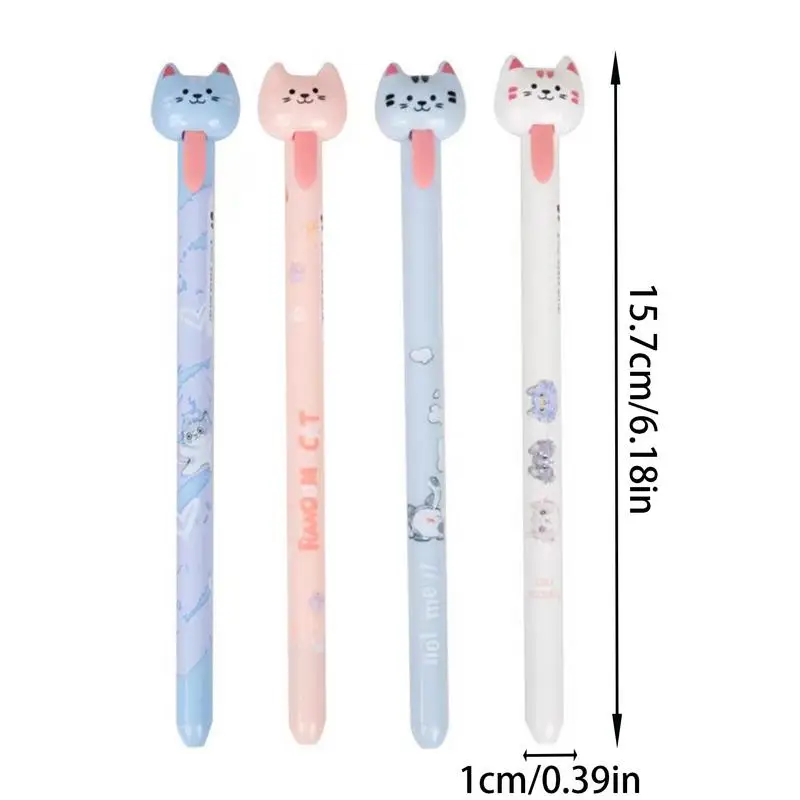 Cat Gel Pens 4X Cat Tongue-out Gel Pens 0.5 Mm Animal Desk Accessories Quick-Drying Student Stationery Set For Children Kids
