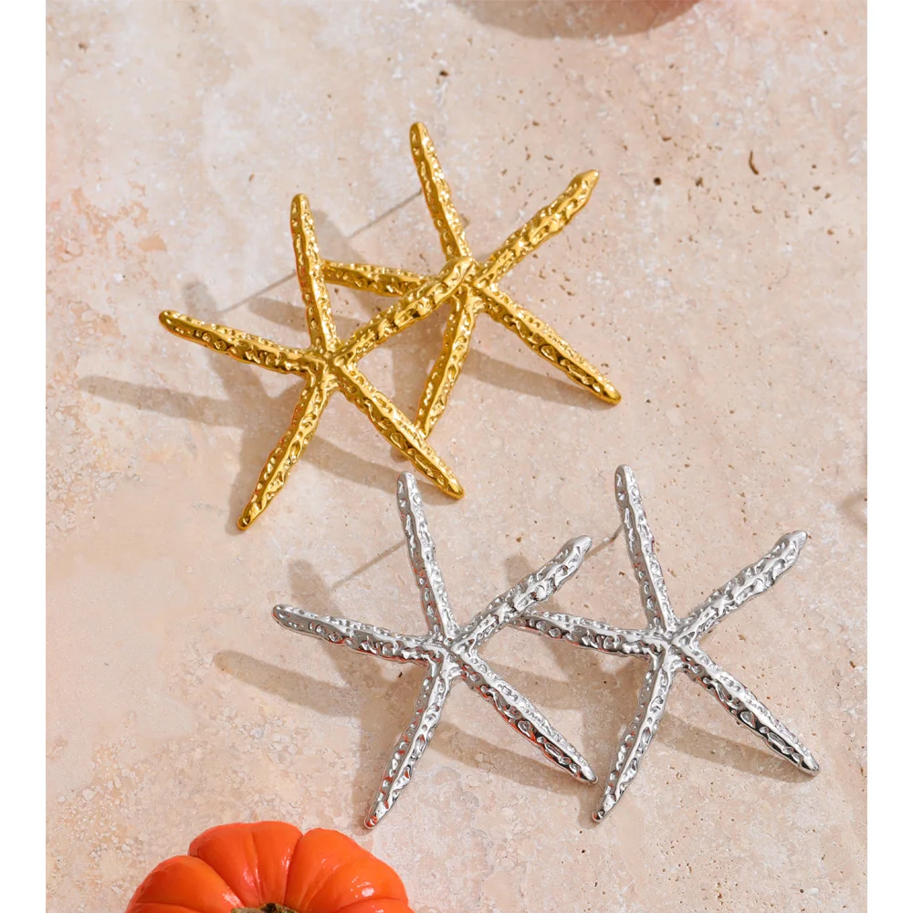 Yhpup Ocean Style Stainless Steel Big Starfish Stud Earrings Waterproof Fashion Summer Jewelry for Women Wholesale