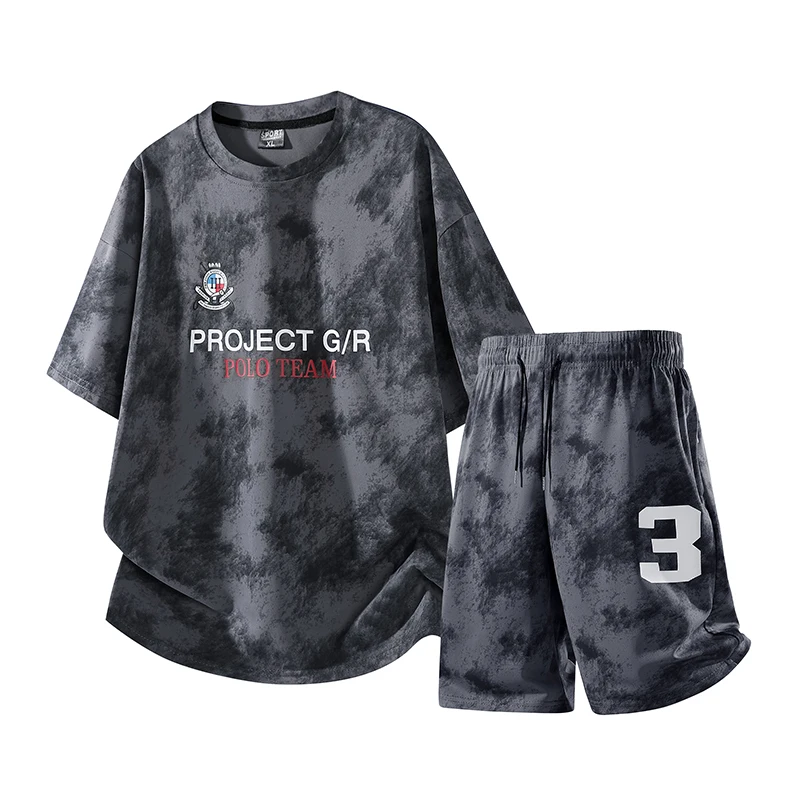 

Summer Men's Tie Dye Sports Sets Casual Camouflage T-Shirt + Shorts Two Pieces Sportswear Sets Printed Tracksuit Men Loose Suits