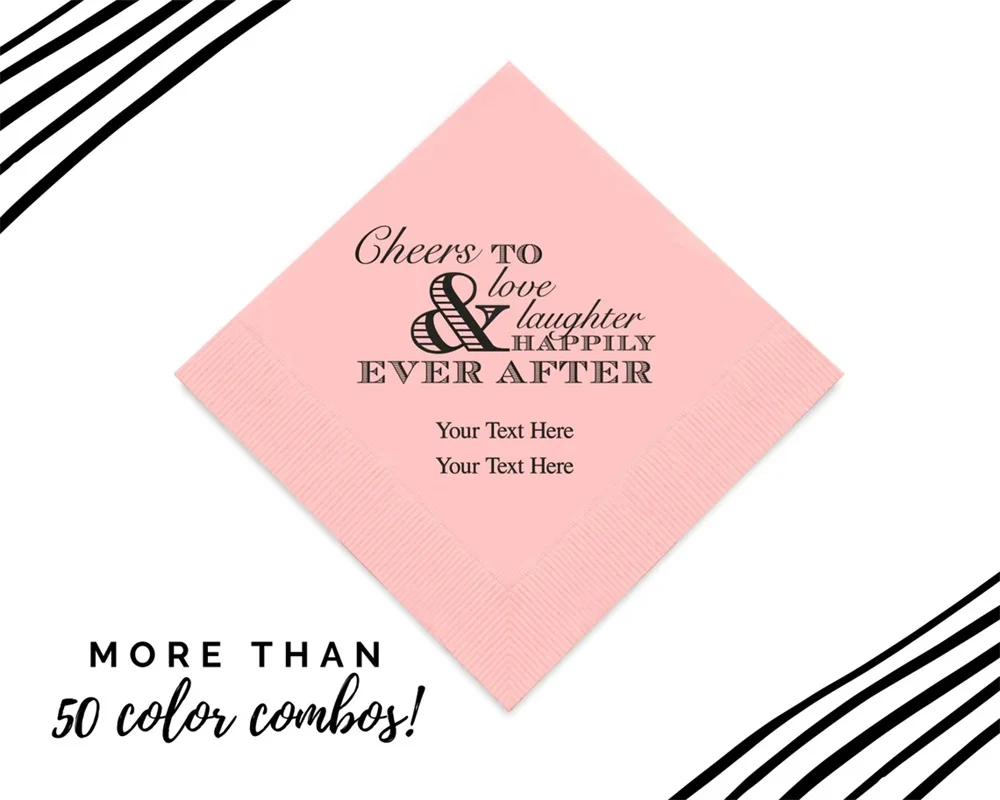 50PCS Cheers to Love, Laughter and Happily Ever After Napkins - Personalized Wedding Napkins - Engagement Napkins - Set of 50 Co