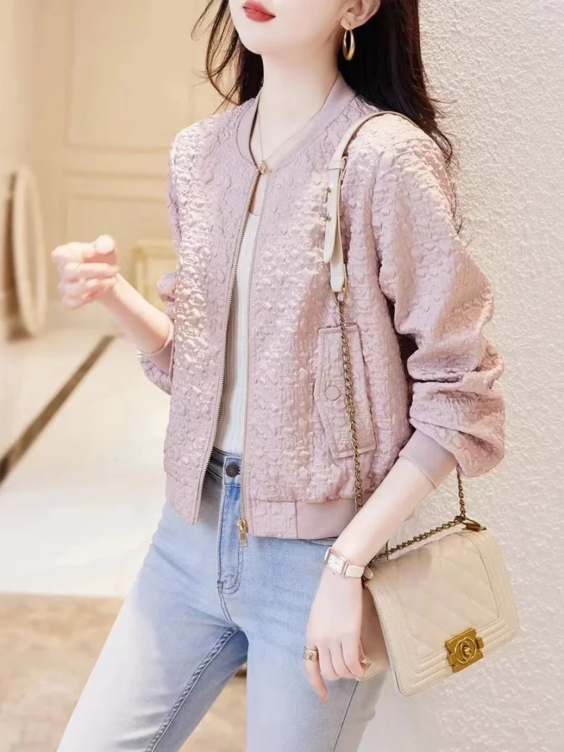 

Текстурированный Jaet, открытый кардиган ort Sle для женщин, повседневный утягивающий бейсбол, рваная осень 2024, Новое поступление, полиэфирное волокно