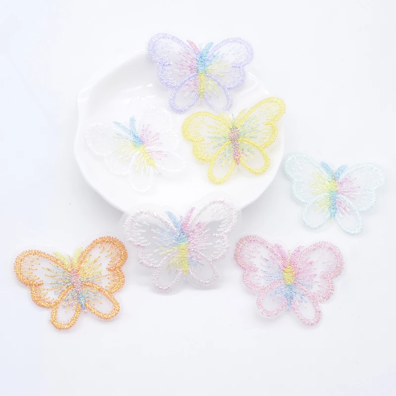 10Pcs 42*34mm Mirage Embroidered Mesh Butterfly Appliques for DIY Headwear Hair Clips Bow Accessories Clothes Hat Sewing Patches