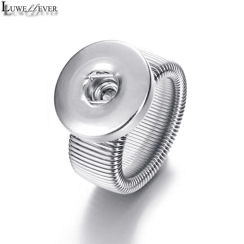 Free Size White Plated Metal Elastic Rings Fit 18mm Snaps Button Charm Jewelry For Women Men