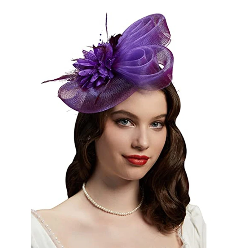 Fascinators Hat Women Flower Mesh Ribbons Feathers Fedoras Hat Headband or a Clip Cocktail Tea Party Headwewar for Girls