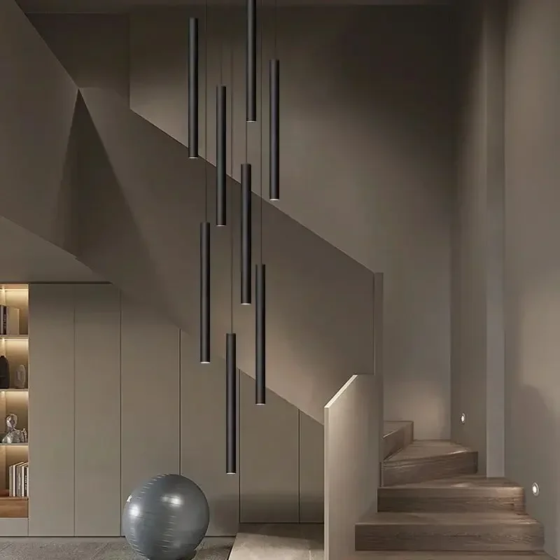 Modern minimalist LED stair chandelier living room bedroom chandelier bar lighting tubular bedroom bedside light fixtures