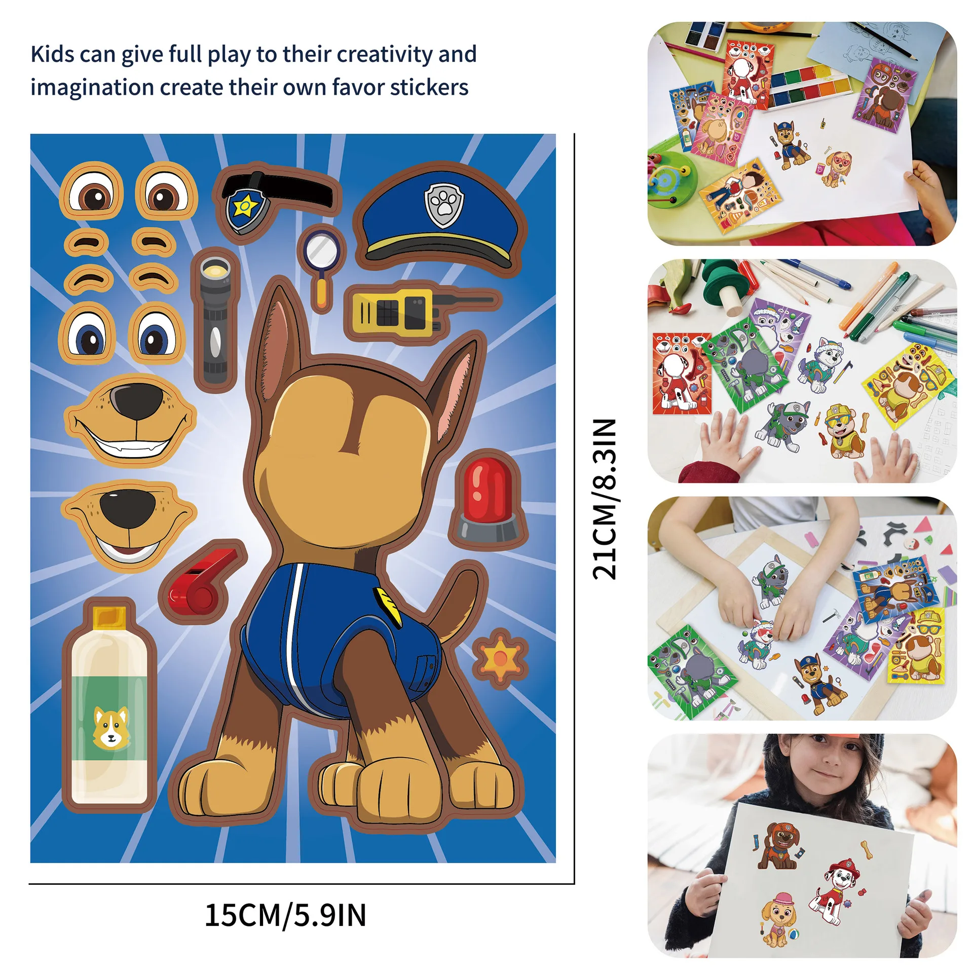 16Sheets Paw Patrol Puzzle Anime Stickers Chase Make-A-Face Assemble Funny Cartoon Decal Assemble Diy Jigsaw Children Boys Toys