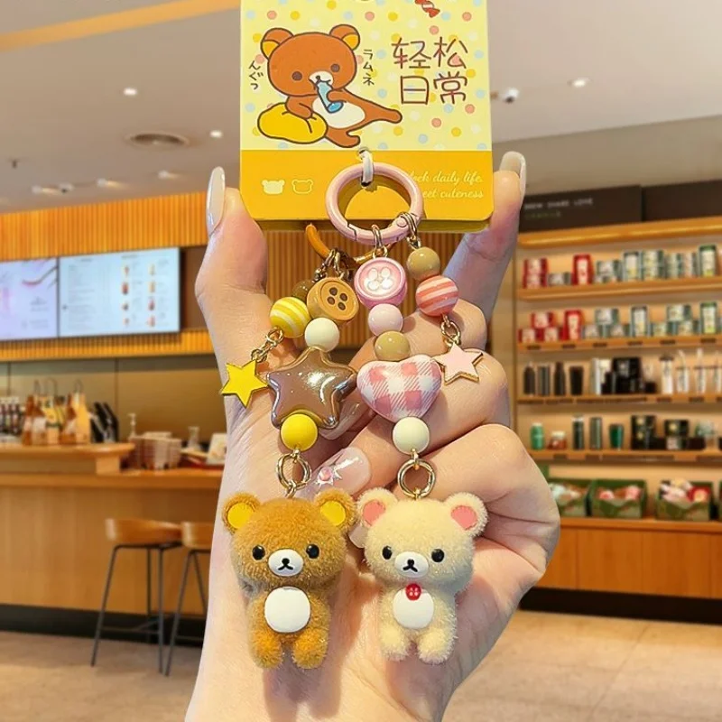 Japan Anime Flocking Button Rilakkuma Mini Backpack Hanging Ornament Camera Mobile Phone Chain Decoration Couple's Birthday Gift