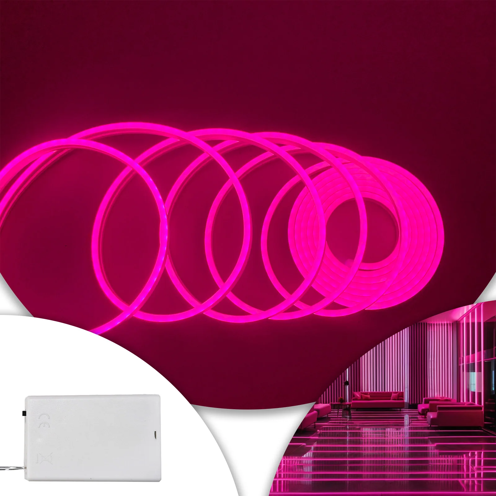 Led Pink Flexible Neon Light Strip (1-5m/39.3-196.8inch), 5v Battery Powered, Switch Adjustment and Control Lighting, Suitable for Indoor, Outdoor, Event Site Decoration, Etc