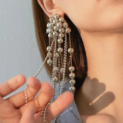 Europe and America New Trendy Silver Color Metal Ball Bead Tassel Earrings for Women Daily Fashion Jewelry Pendant Gift