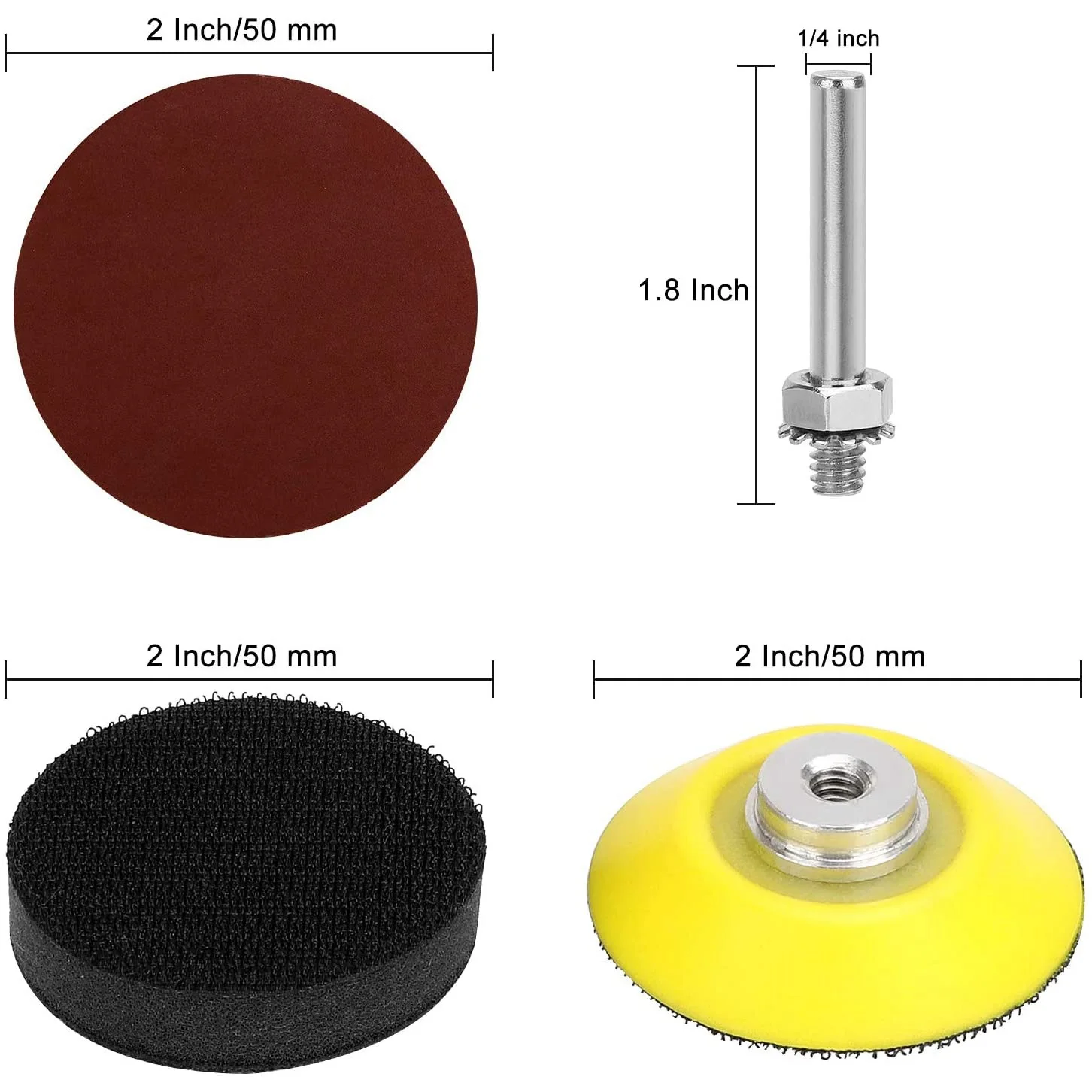 Discos de Lixar Pad Kit com Almofada de Espuma, Lixa de Gancho e Loop, Griits Lixar Discos para Ferramentas Rotativas, 50mm, 200Pcs