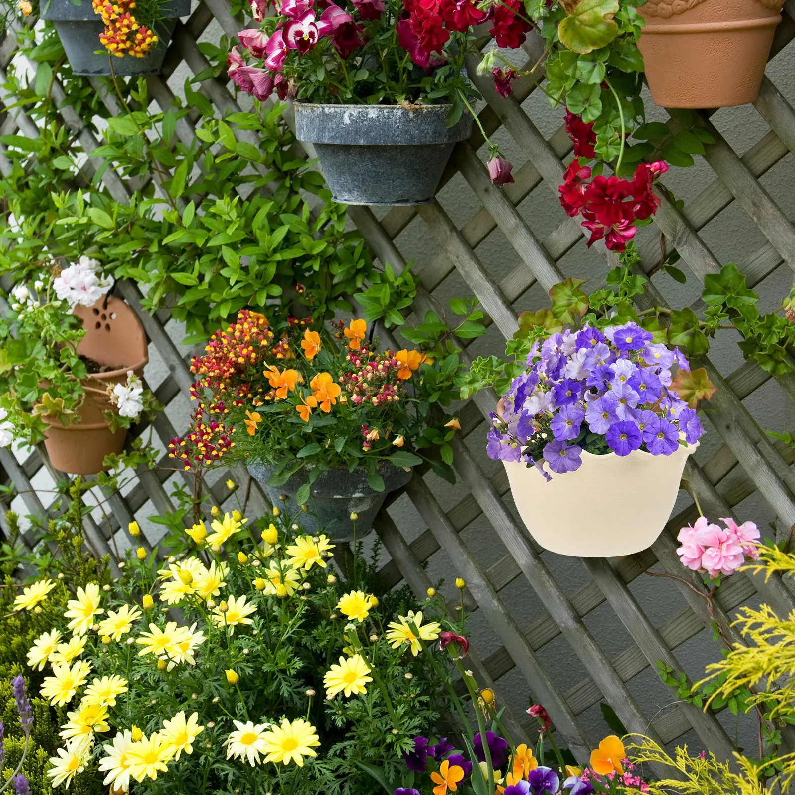 1Pcs Semicircle Wall Hanging Flowerpot Plastic Planter Indoor Outdoor Garden Supplies Beige Hanging Basin Garden Supplies
