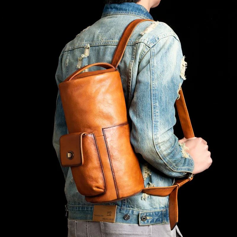 Vintage Genuine Leather Men Chest Bag Natural Real Cowhide Shoulder Bag Leisure Man Travel Bags Fashion Boys Crossbody Bags