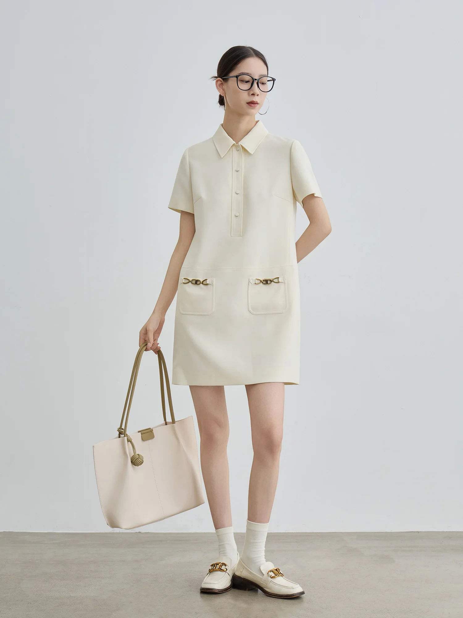 T-shirt col Ele Dr femme droite ample Miu Sle été Faion taille haute jupe trapèze décontracté pièce de base