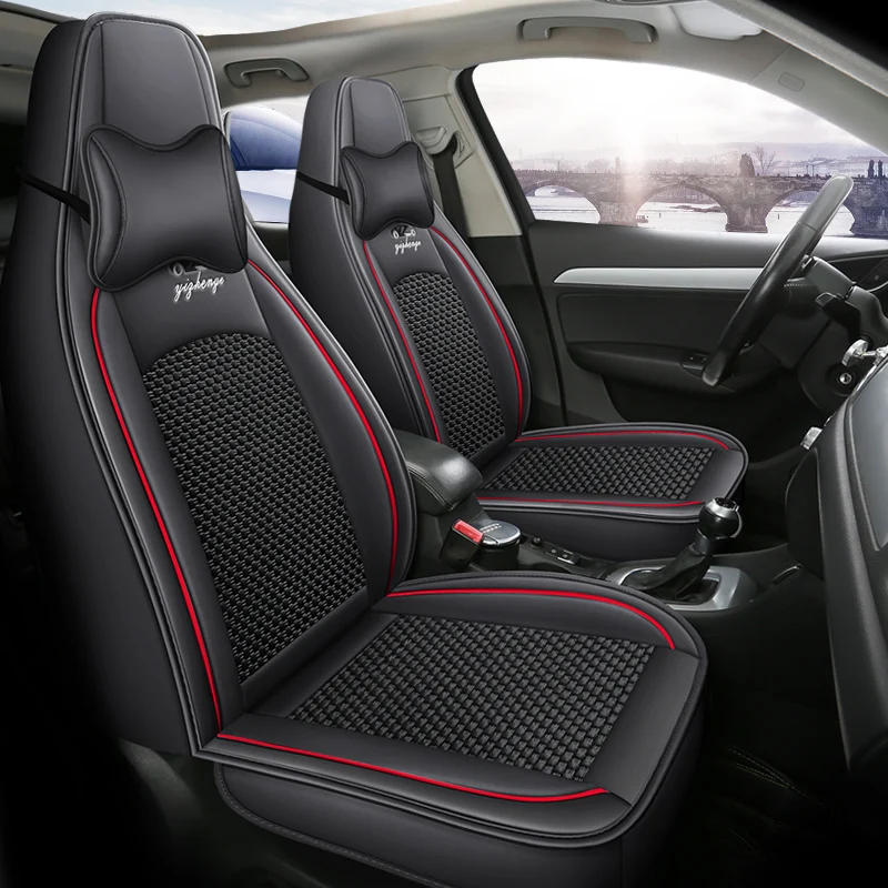 (Comfort Edition) Front Double Seat, Equipped with 2 Comfortable Headrests, Luxurious Ice Silk Full-Cover Integrated Car Seat Cover, Universal, Breathable and Not Stuffy, Comfortable for All Seasons, Easy to Clean and Maintain, Multi-Layer Composite Material, Exquisite Workmanship, Simple and Convenient Installation, Three-Dimensional Full-Cover Design, Fits the Seat Well, 4 Colors Available, Suitable for Various Models Such as Sedans, Suvs, Trucks, Etc