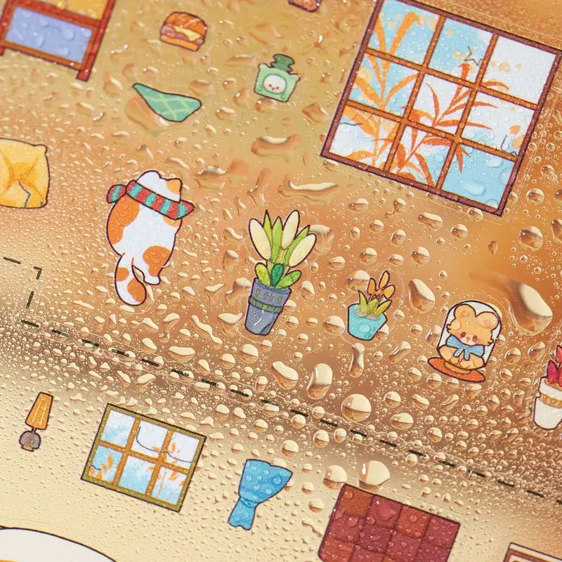 4Pcs PET Afternoon Light Series Stickers Cozy Micro Scene Home Plant Coffee Snack Journal Scrapbook Decor