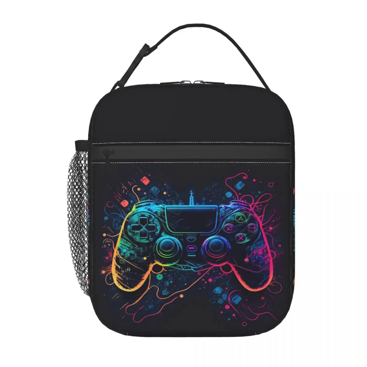 Neon Light Game Controller Gamepad Insulated Lunch Bag for Women Children Leakproof Food Boxes Thermal Lunch Box Tote