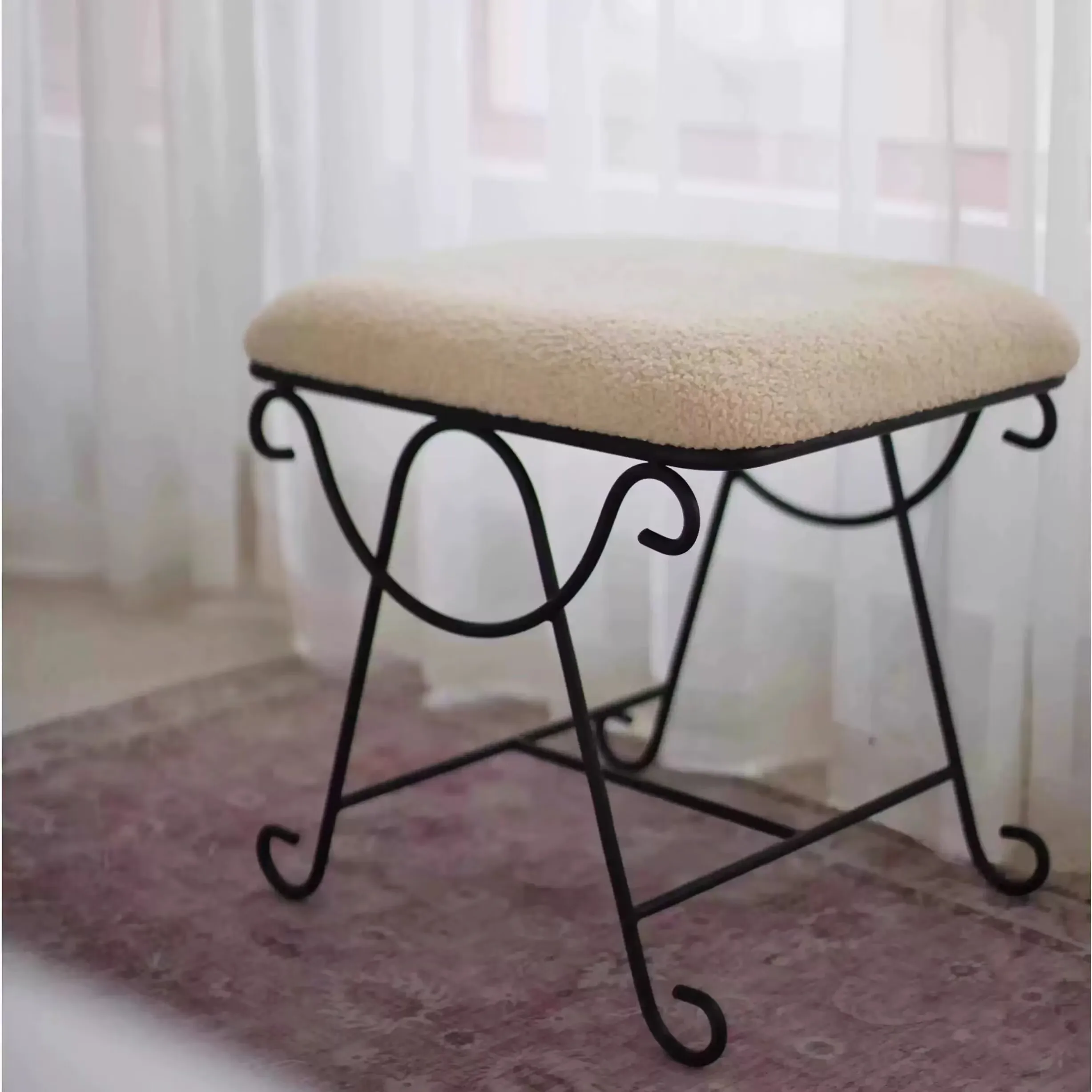 

Metal Stool Footrest Seat Puffs Retro Dressing Stool Home Furniture Design Shoe Changing Stool Bed End Stool Mobile Piano Stool