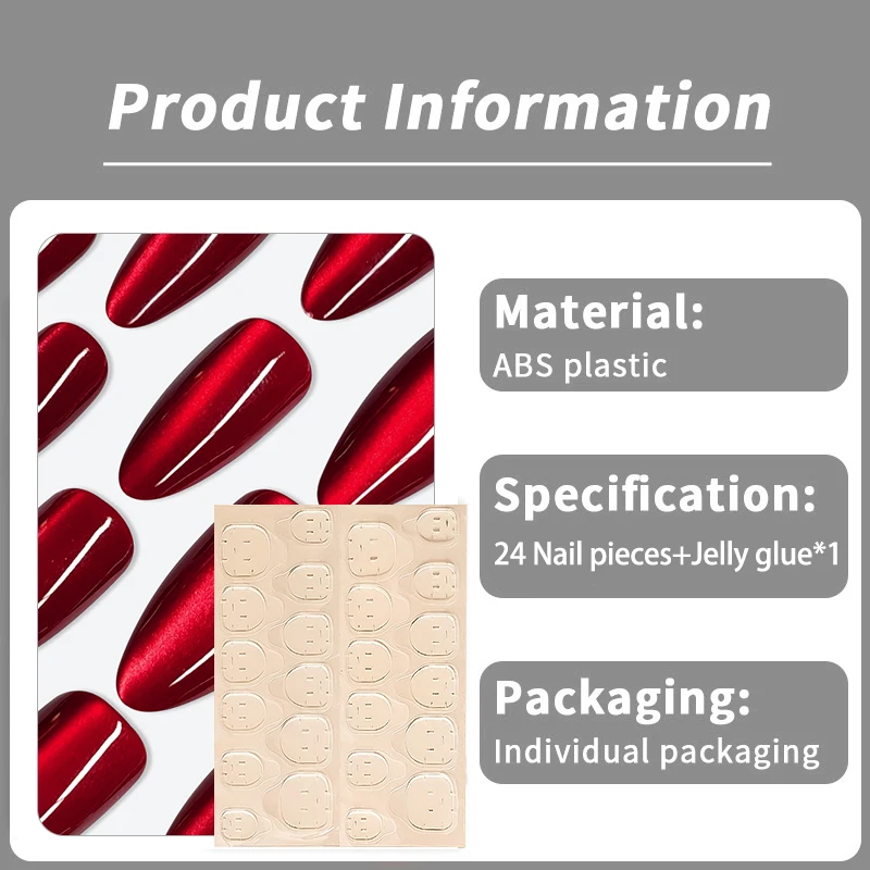 New 24pcs Sparkling Red Cat Magnet Fake Nail Fashion Wearable Fake Nails Artificial Press on Fake Nails Tips Nails Art Manicure