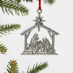 1Pc Metal Christmas Tree Hanging Ornament, Alloy Nativity Christmas Decoration, Christmas Tree Decoration Pendant, Christmas Home Decoration