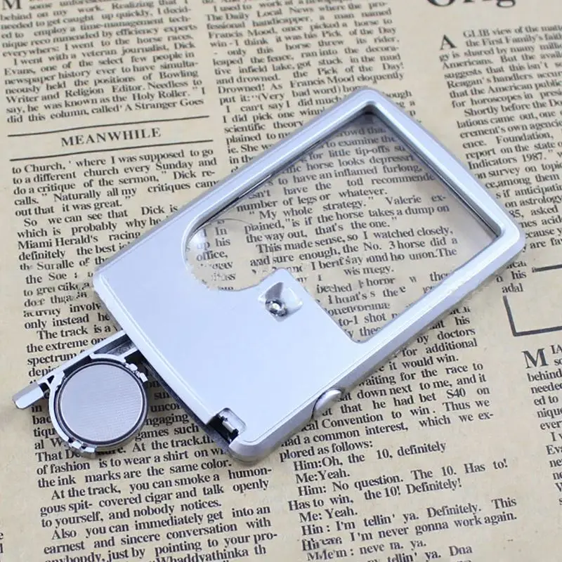 3X 6X LED Illuminated Magnifier Card Shaped Eye Loupe Magnifier Glass Reading Magnifying Glass with Leather Case , Silver