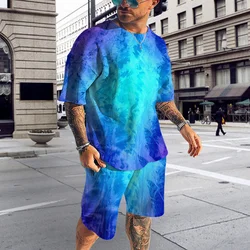 Survêtement d'été imprimé en 3D pour hommes, ensemble deux pièces, col rond, t-shirt respirant, short, tenue de jogging, vêtements de sport décontractés