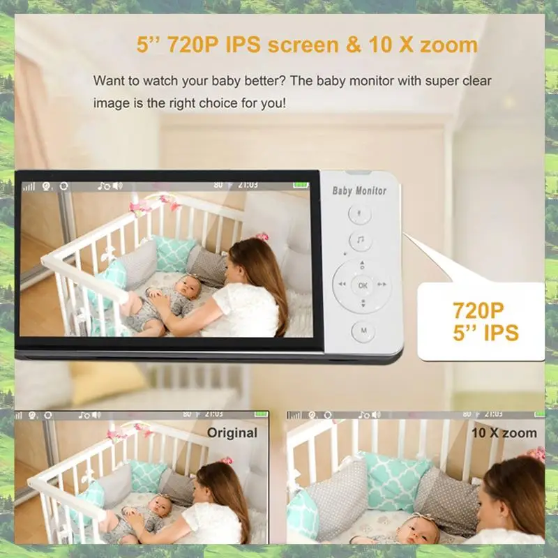 A59Z-スクリーンビデオベビーモニター10ズームカメラ温度表示画面スマートホーム