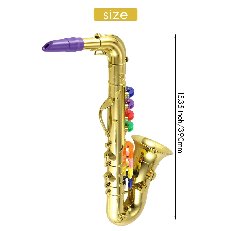 แซ็กโซโฟน 8 ปุ่มสีโลหะจําลอง Props เล่นมินิดนตรี Wind Instruments สําหรับของเล่นวันเกิดเด็ก