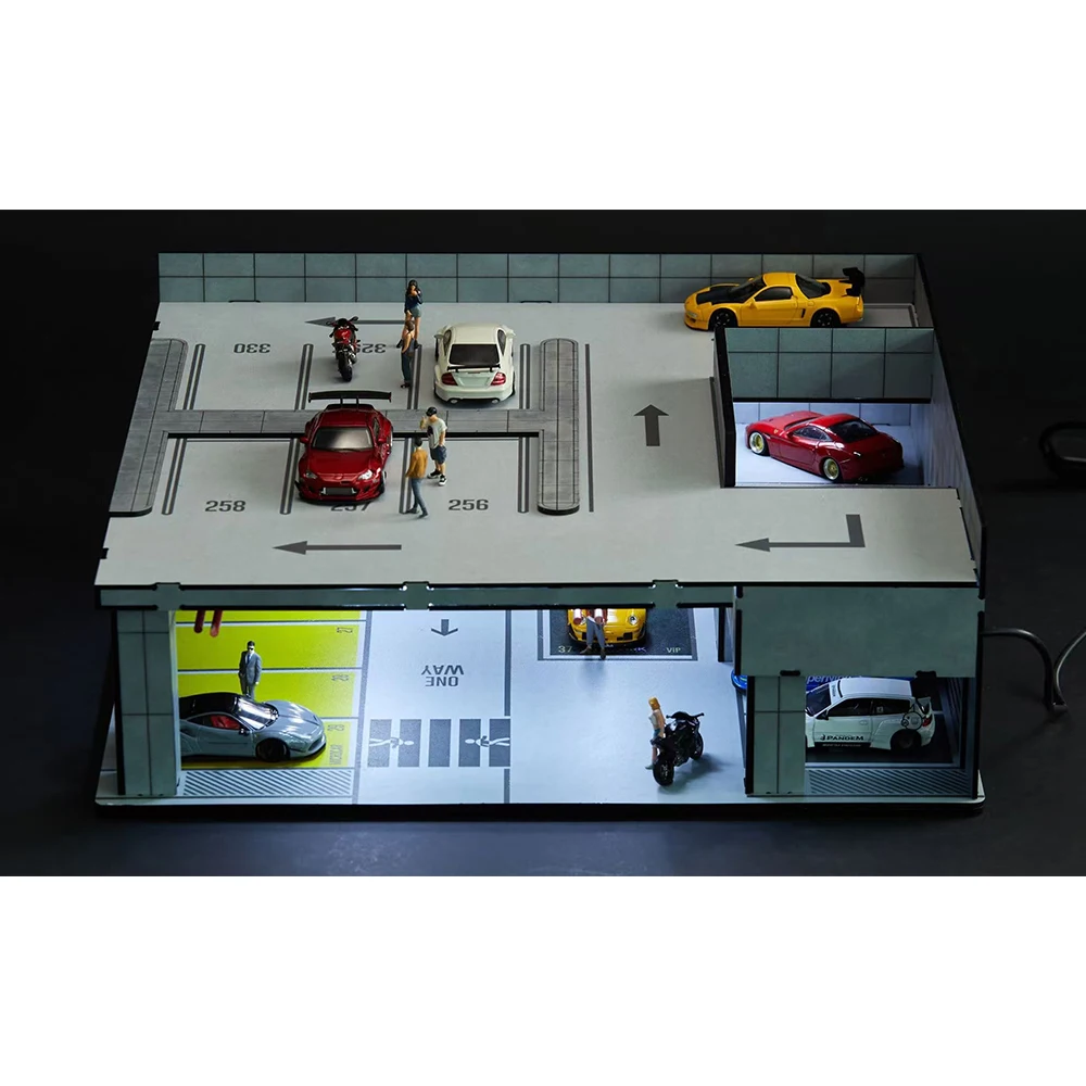 

1/64 Miniature Model Underground Garage with LED Light Parking Lot Diecast Model Car Park Model Scene DIY Collection (No Car)