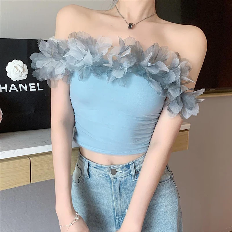 Sexy Fashion Tops For Women 2024 Summer Solid Color Sweet Chic New Tops Elegant design Women\'s Aesthetic Clothing