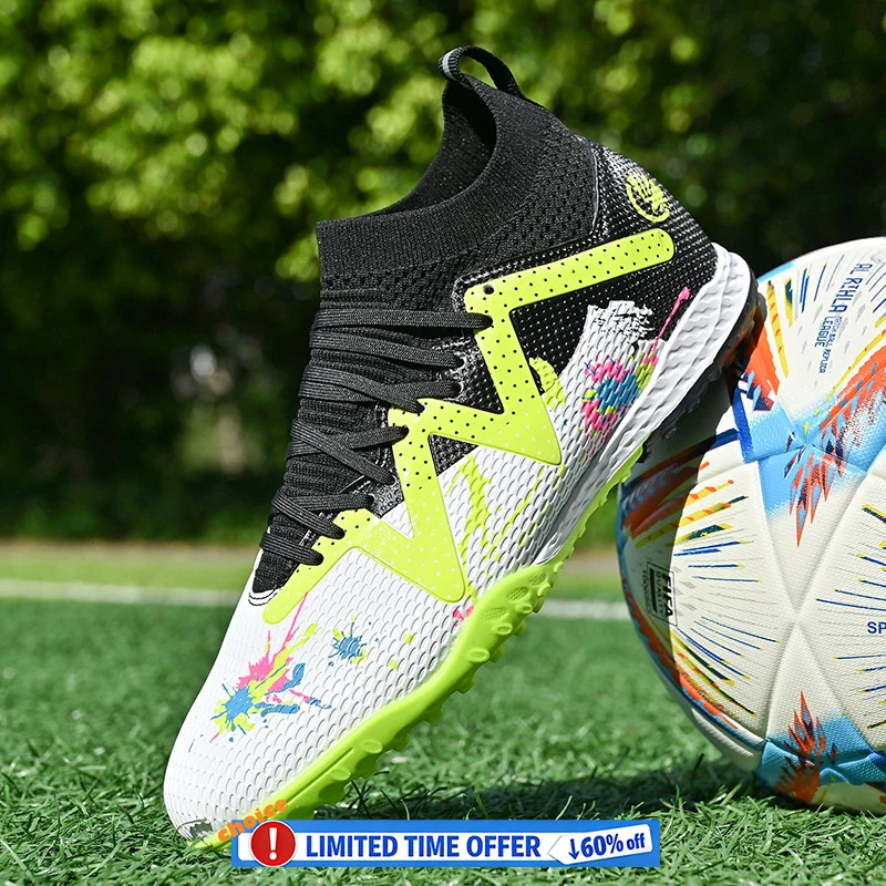 Men Training TF Soccer Shoes Artificial Grass Anti-Slippery Boys Football Shoes AG Sports Training Shoes High-top Futsal Sneaker