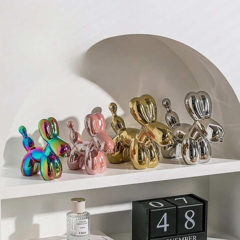 Nordic Ceramic Balloon Dog Abstract Ornament Creative Sculpture Study Room Statue Home Office Accessorie Festival Decoration