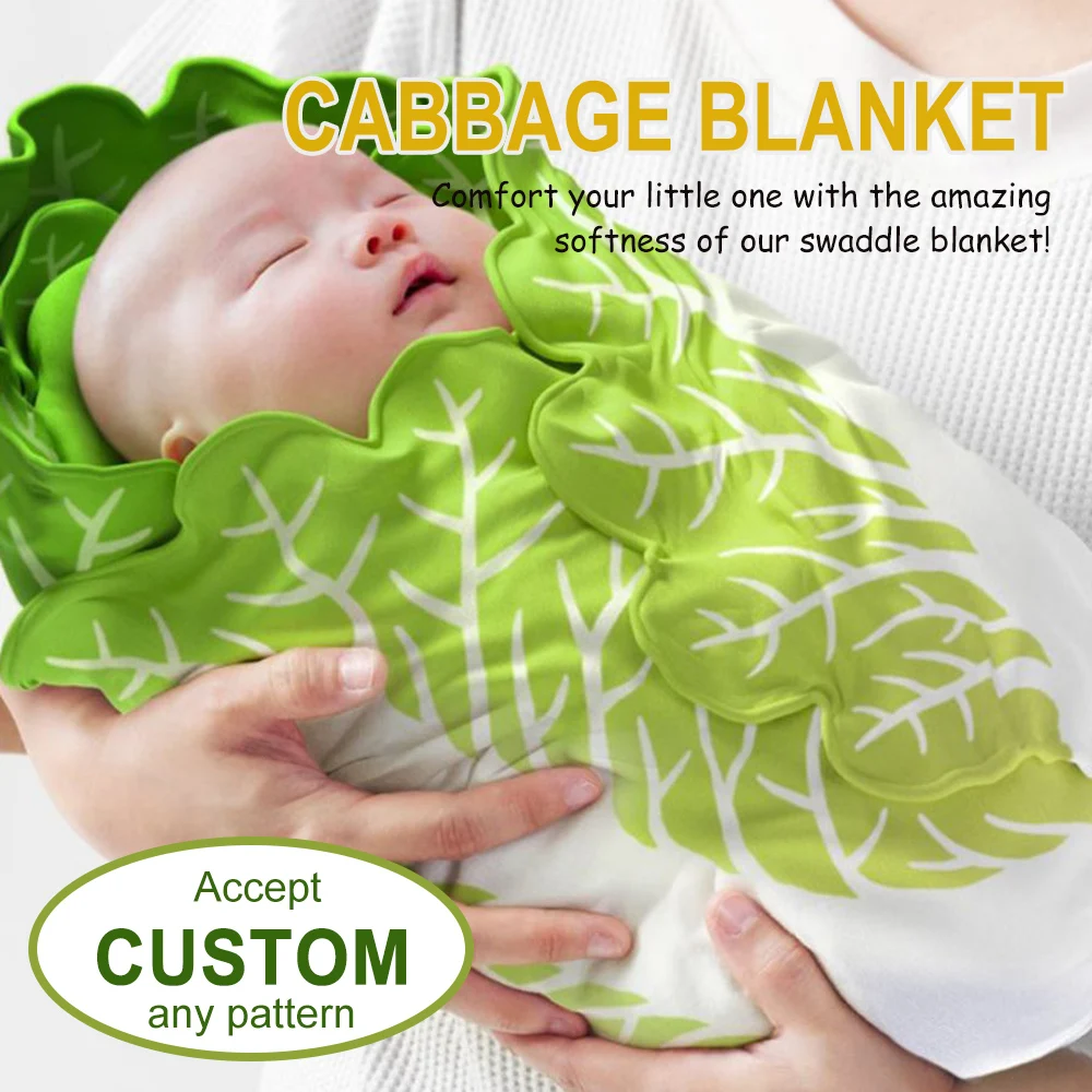 

Newborn Baby Wrap Sleeping Swaddle Blanket Funny Interesting Cabbage Baby Blanket With Hat