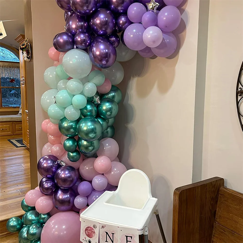 60PCS 12 Inch Mermaid Party Balloon Set Metal Purple Pink Green Blue Latex Balloon Baby Wash Party, Undersea Party Decoration