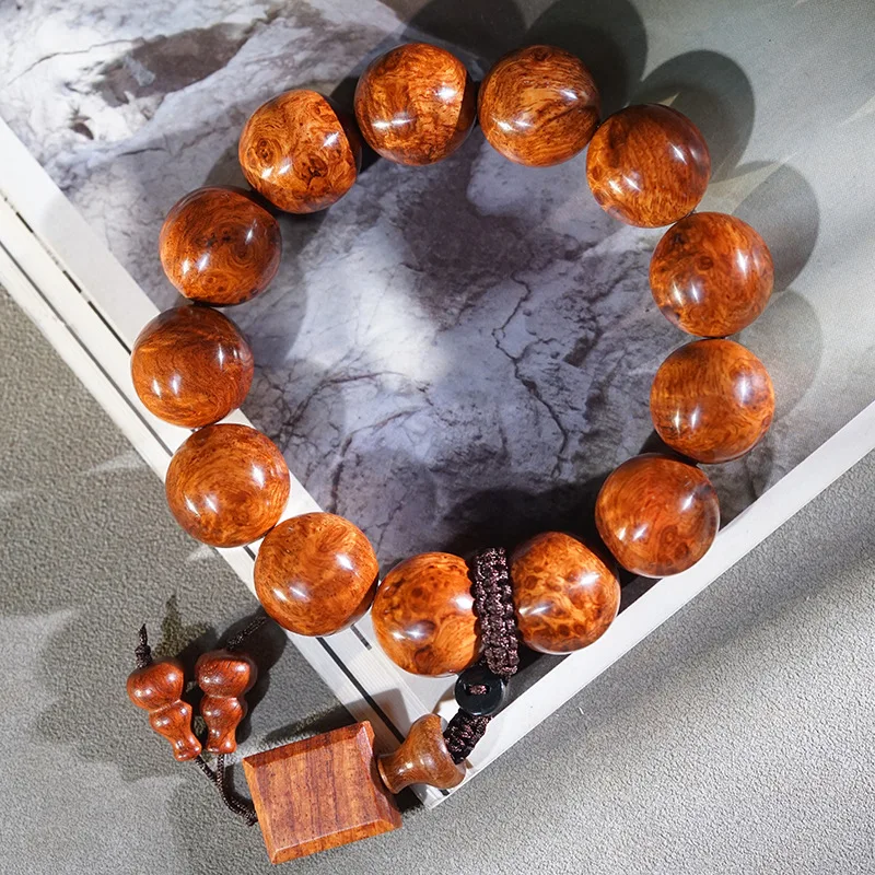 Buddha beads, exquisite hand-carved bracelet, premium Burmese rosewood with full knots and blemishes, wood bead