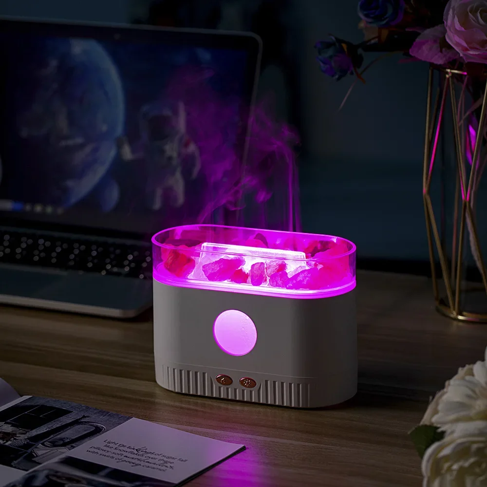 NEW For Air Humidifier Ultrasonic Cool Mist Maker Fogger LED Essential Oil 3D Effect Flame Lamp with Himalayan Salt