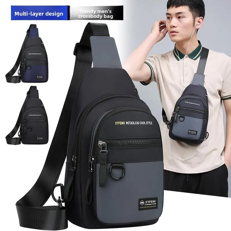 Korean Style Large Capacity Men's Chest Bag New Oxford Cloth Waterproof Single Shoulder Slant Cross Bag Multi-Functional Casu...