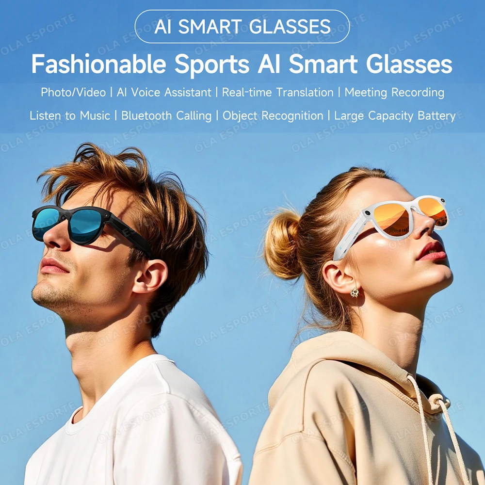 Nuevas gafas inteligentes Bluetooth llamada 200w cámara HD grabación de vídeo gafas de sol traducción en tiempo Real gafas AI reuniones y viajes