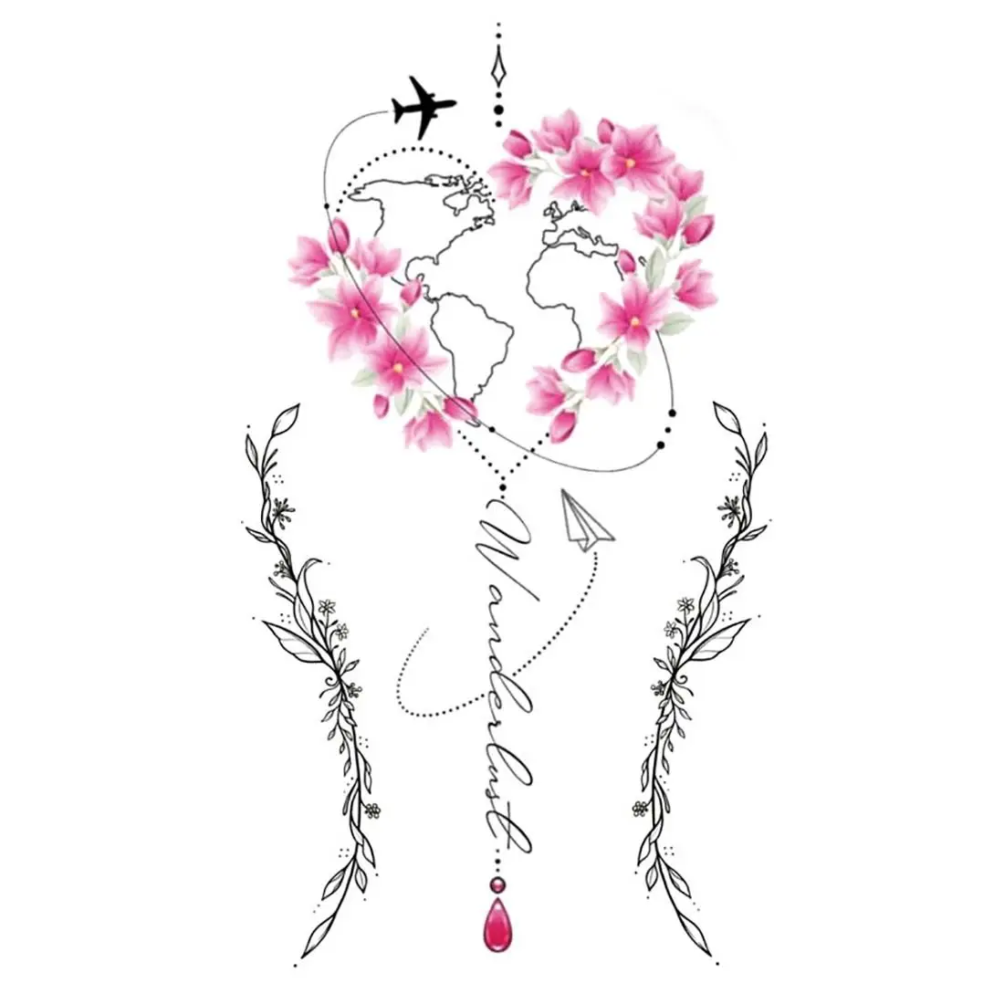 New Leg Body Art Long Lasting 3D Body  Sticker Cover Scars Temporary Decal Black Rose Butterfly Design