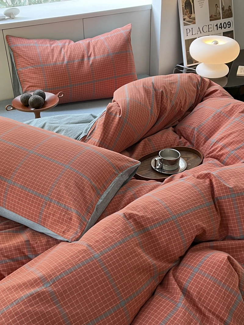 

Bedding Set for Couple, Bed Linen, Brushed Microfiber,Four-Piece Bed Sheets Set,Comfort Sets,Solid Plaid, Quilt Cover