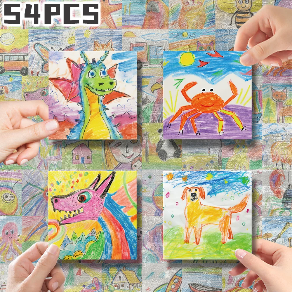 54pcs pupils' Color stroke painting themed stickers for holiday party decor Back to school Class reward Birthday gift skateboard