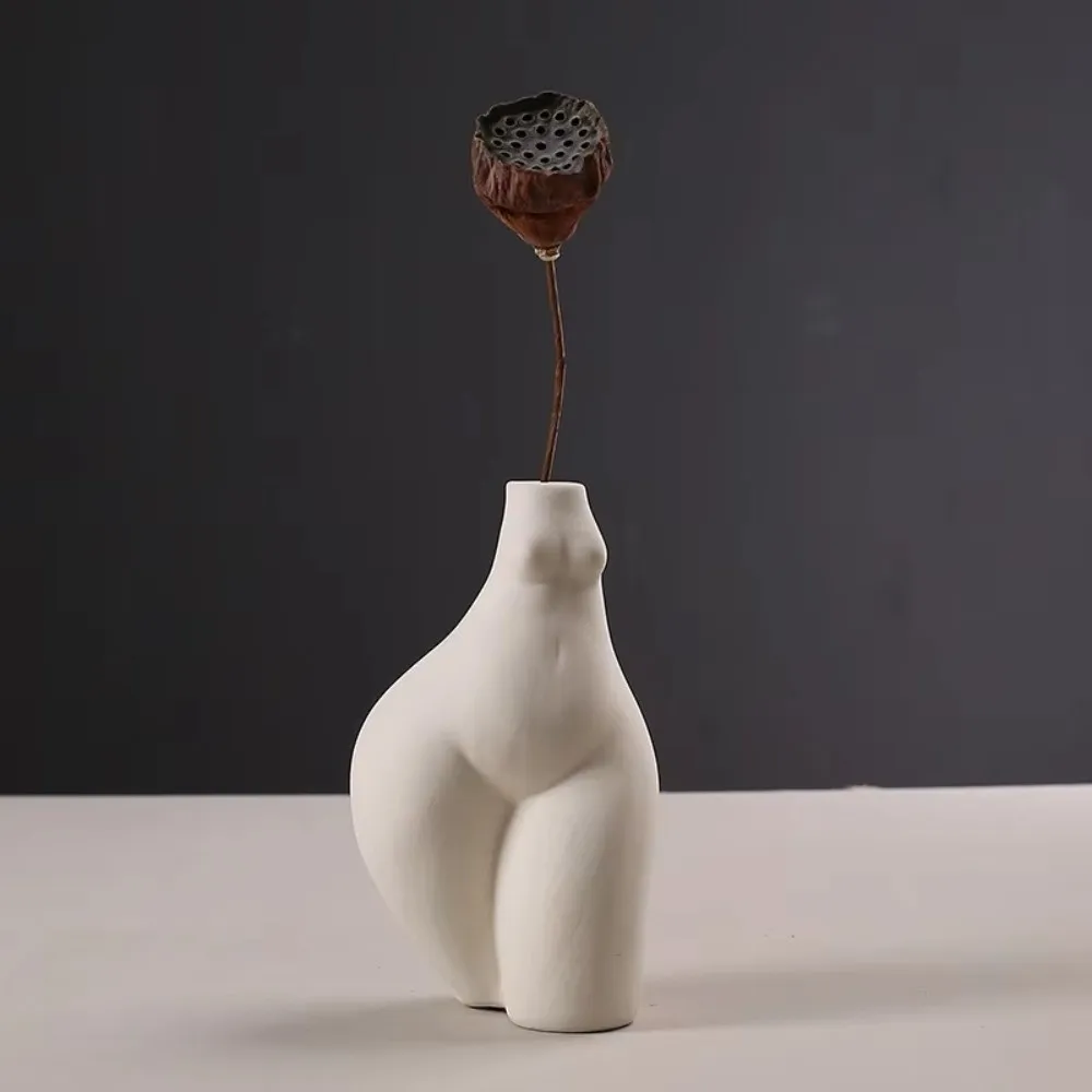 Ceramic Human Body Vase Handmade Geometry Shaped Sculpture Vase Flower Arrangement Frosted Texture Bust Figure Vase