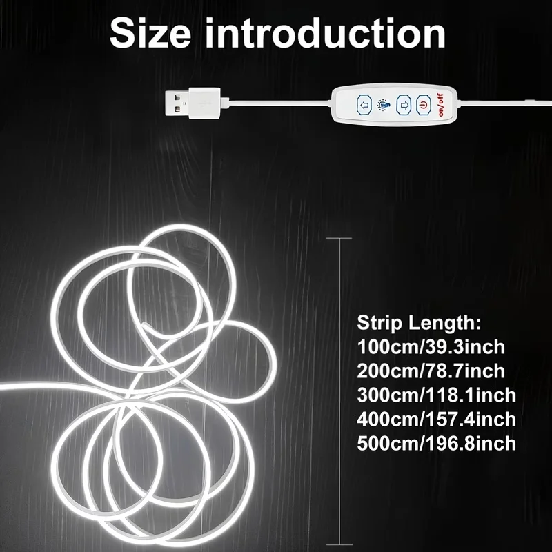 1 Flexible Led Light Strip with Adjustable Brightness, Ip65 Rated, Low Voltage 5V USB Powered, Warm White/White Light, with a Switch for Adjusting Brightness, Can Be Cut to Length, Suitable for Bedrooms, Tv Cabinets, C