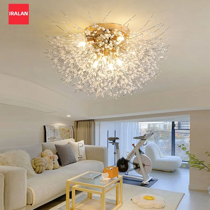 IRALAN Modern Light Luxury Crystal LED Ceiling Lamp 3-Color Light Changing Ceiling Chandeliers for Living Room Kitchen Bedroom