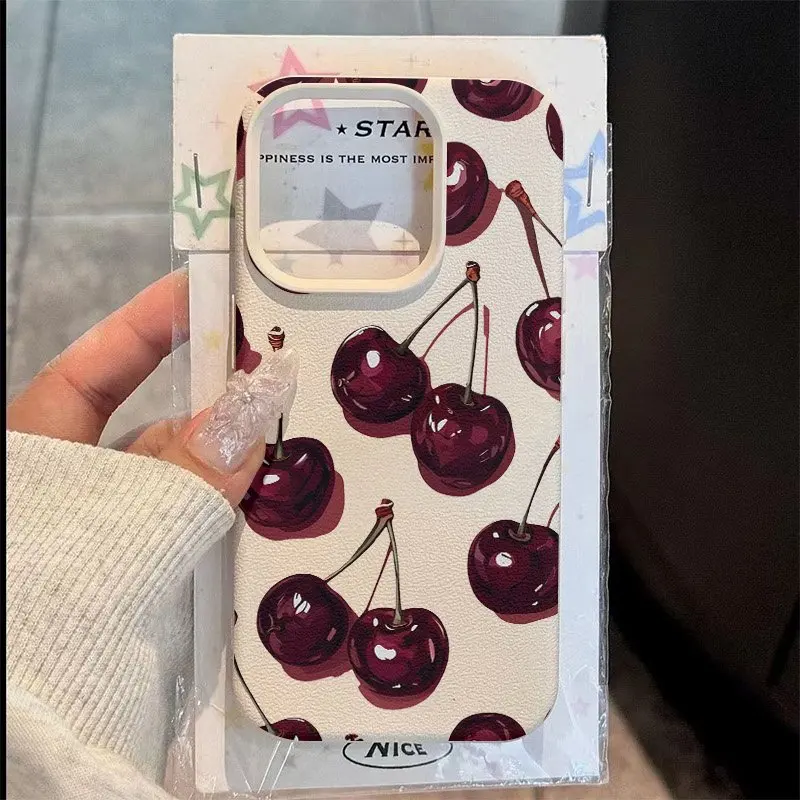 الأحمر الكرز المطبوعة نمط قضية الهاتف لسامسونج غالاكسي S25 الترا S24 زائد S23 FE S22 S21 A56 A36 A25 A24 A54 A53 A55 A52 A35