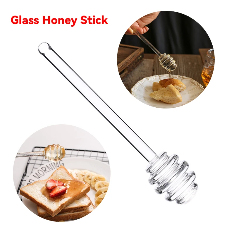 

2025 New 1Pcs Honey Spoon Glass Honey Dipper Stick Syrup Dispenser Spoon Jar Stick Kitchen Accessories Server Honey